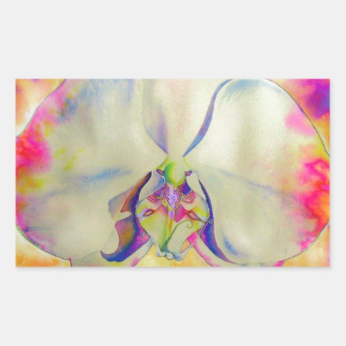 Pink Fire Orchid  surreal watercolor florals  Rectangular Sticker
