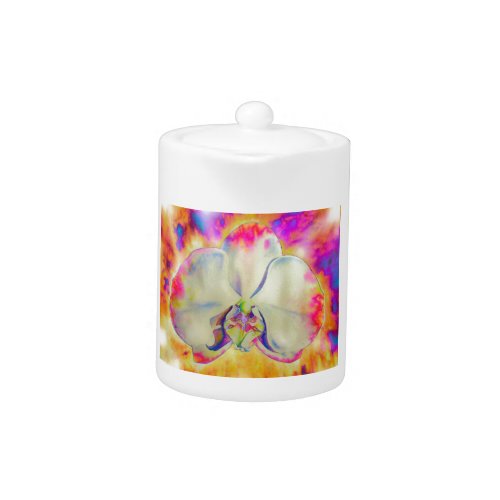 Pink Fire Orchid  surreal watercolor florals  Teapot