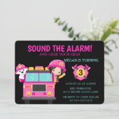 Pink Fire Truck Kids Firefighter Invitation (Standing Front)