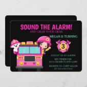 Pink Fire Truck Kids Firefighter Invitation (Front/Back)