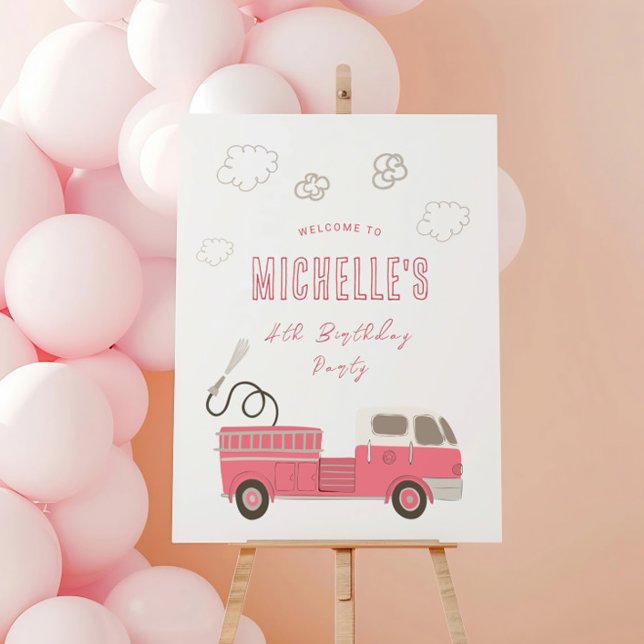 Pink Firetruck Birthday Foam Board (Creator Uploaded)