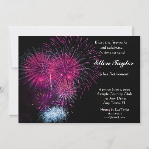 Pink Fireworks Retirement Party Invitation