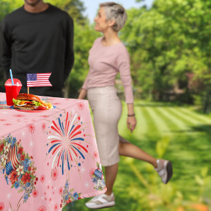 Pink Fireworks Sparks Independence Party  Tablecloth