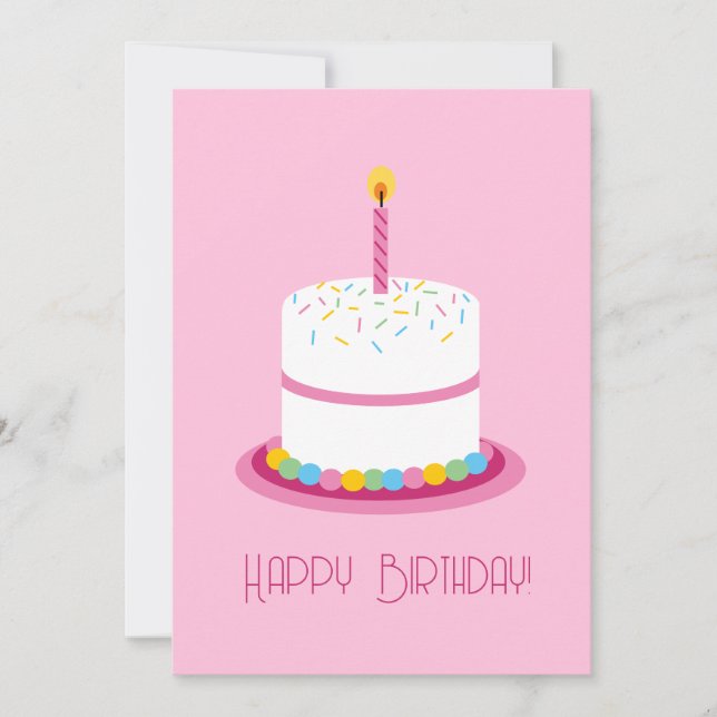 Pink first birthday girl smash cake card (Front)