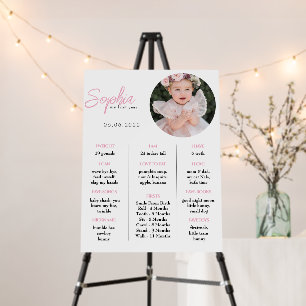 Pink First Birthday Milestones Sign