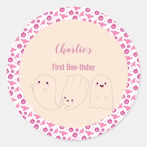 Pink First Boo_thday Halloween Ghost 1St Birthday Classic Round Sticker