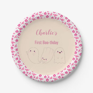 Pink First Boo-thday Halloween Ghost 1St Birthday Paper Plates