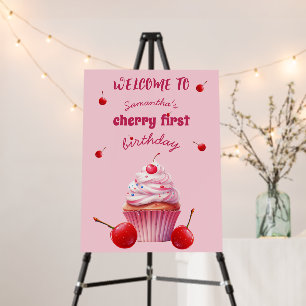 Pink First Cherry & Cupcake Birthday Party Foam Board