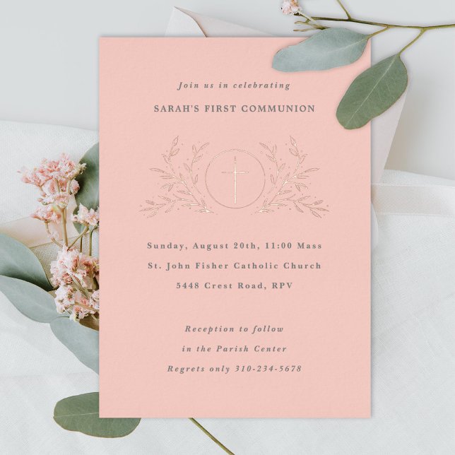 Pink First Communion Foil Invitation (Creator Uploaded)