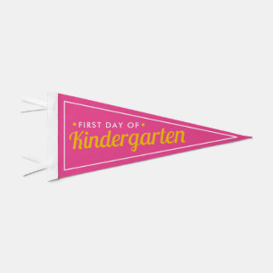 Pink First Day of Kindergarten Pennant Photo Prop Flag