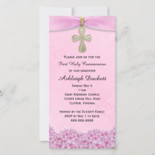 Pink First Holy Communion Religious Invitation