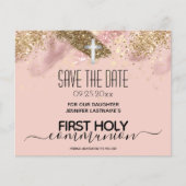 Pink First Holy Communion Save the Date Budget (Front)