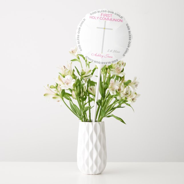 Pink First Holy Communion Silver Cross Balloon (Vase)
