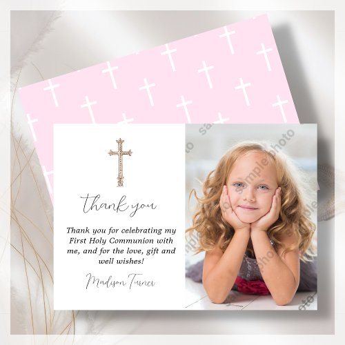Pink First Holy Communion Thank You Card