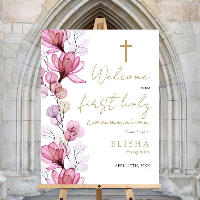 Pink First Holy Communion Welcome Sign (Pink First Holy Communion Welcome Sign)
