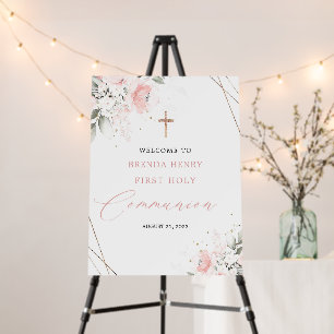 Pink First Holy Communion Welcome Sign, Editable Foam Board
