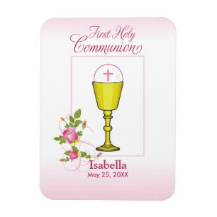 Pink First Holy Communion with Chalice and Roses Magnet