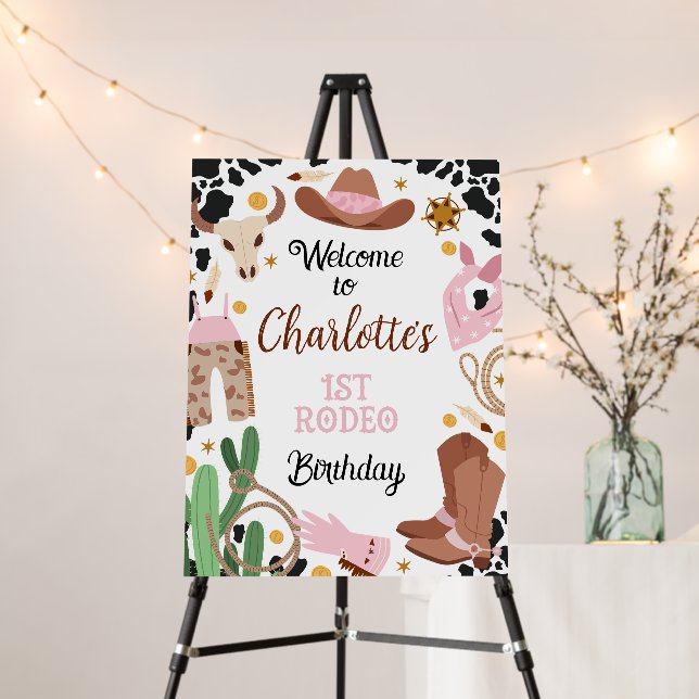 Pink First Rodeo 1st Birthday Welcome Foam Sign (In Situ (Stand))