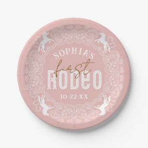 Pink First Rodeo Birthday Paper Plates – Western C