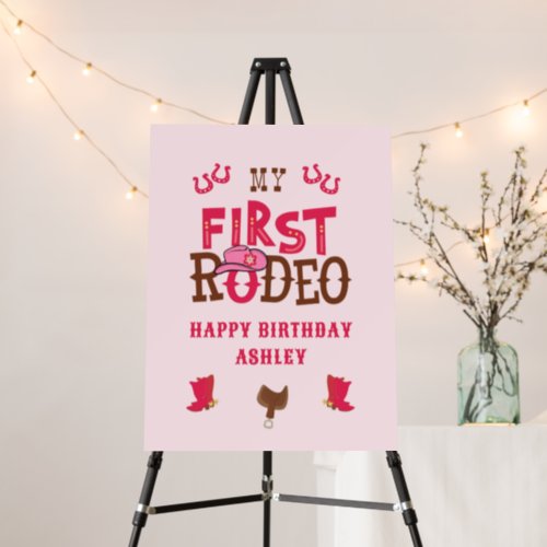 Pink First Rodeo Cowgirl Birthday Foam Board
