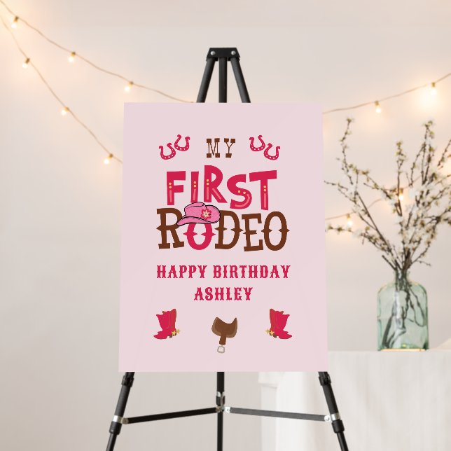 Pink First Rodeo Cowgirl Birthday Foam Board (In Situ (Stand))