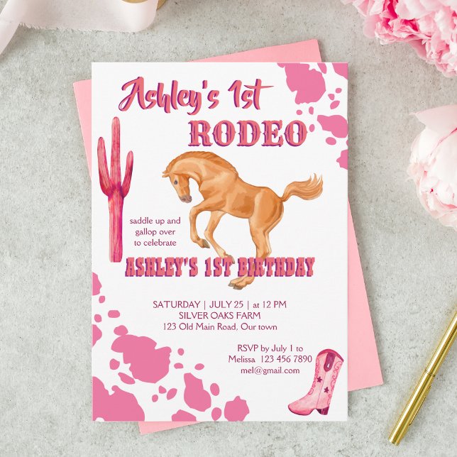 Pink First rodeo cowgirl birthday party template  (Creator Uploaded)