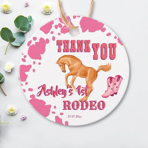 Pink First rodeo cowgirl birthday party thank you Favor Tags
