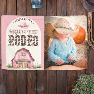 Pink First Rodeo Custom Cowgirl Photo 1st Birthday Banner