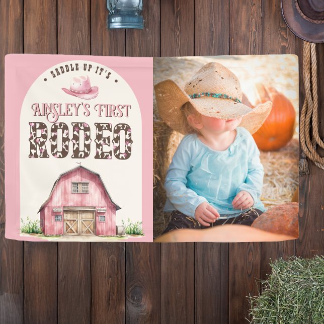 Pink First Rodeo Custom Cowgirl Photo 1st Birthday Banner (Creator Uploaded)