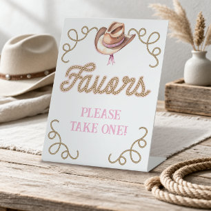 Pink First Rodeo Favors Pedestal Sign