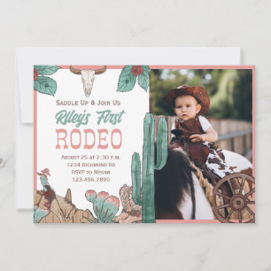 Pink First Rodeo Western Southwestern Cowgirl  Invitation