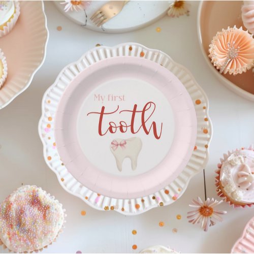 Pink First Tooth Minimalist Paper Plates