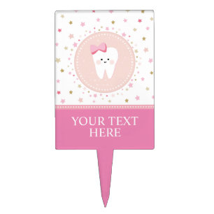 Pink First Tooth Party Food Label or Cake Topper