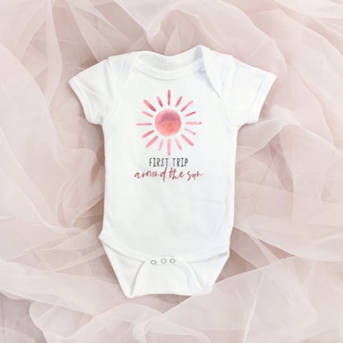 Pink First Trip Around The Sun 1st Birthday Baby Bodysuit