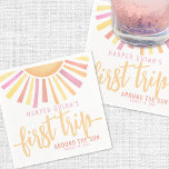 Pink First Trip Around The Sun 1st Birthday Napkins<br><div class="desc">First Trip Around The Sun 1st Birthday Napkin. This bright and cheerful napkin design features a vibrant sun at the top, with warm rays in shades of yellow, orange, pink, and red, adding a joyful touch to the celebration. Below the sun, "First Trip Around The Sun" is displayed in a...</div>