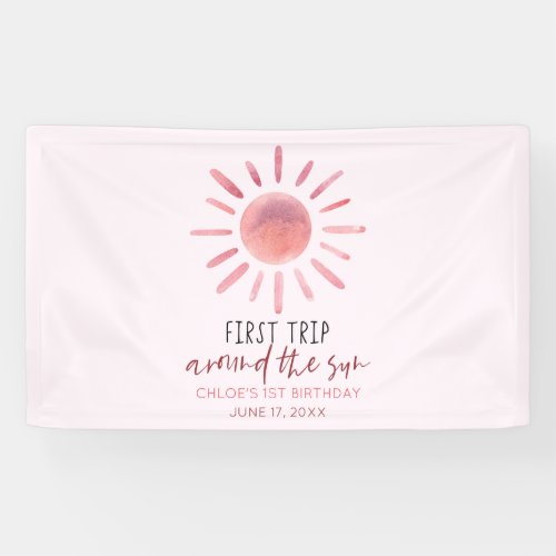 Pink First Trip Around The Sun 1st Birthday Party Banner