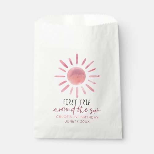 Pink First Trip Around The Sun 1st Birthday Party Favor Bag