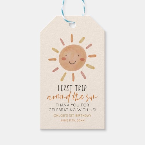 Pink First Trip Around The Sun 1st Birthday Party Gift Tags
