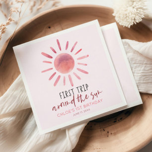 Pink First Trip Around The Sun 1st Birthday Party Napkins