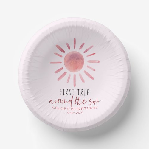 Pink First Trip Around The Sun 1st Birthday Party Paper Bowls