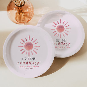 Pink First Trip Around The Sun 1st Birthday Party Paper Plates