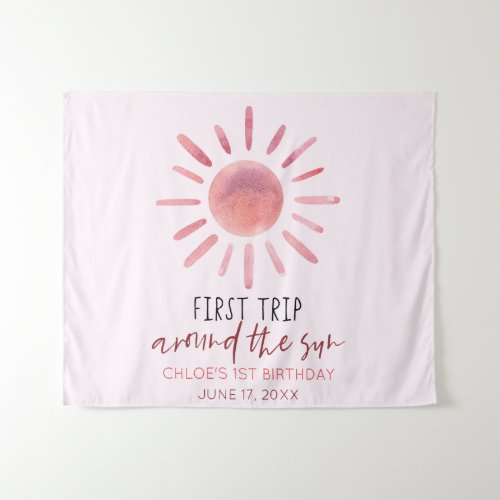 Pink First Trip Around The Sun 1st Birthday Party Tapestry