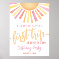 Pink First Trip Around The Sun 1st Birthday Sign