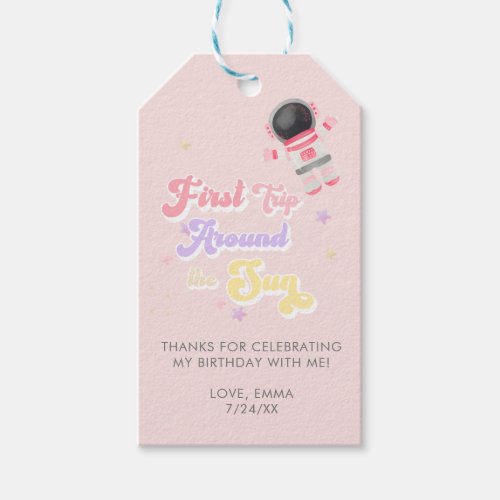 Pink First Trip Around the Sun Birthday Favors Gift Tags