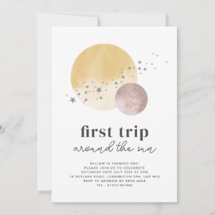Pink First Trip Around The Sun Birthday Invitation
