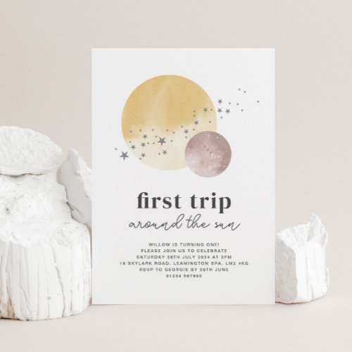 Pink First Trip Around The Sun Birthday Invitation