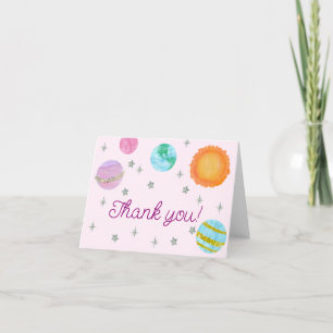 Pink First Trip Around The Sun Girl 1st Birthday Thank You Card