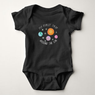 Pink First Trip Around The Sun Girl's 1st birthday Baby Bodysuit