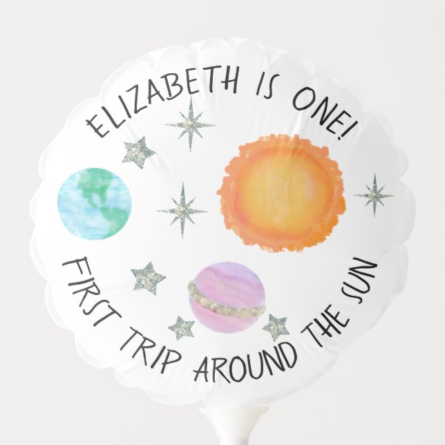 Pink First Trip Around The Sun Girl's 1st birthday Balloon (Front)