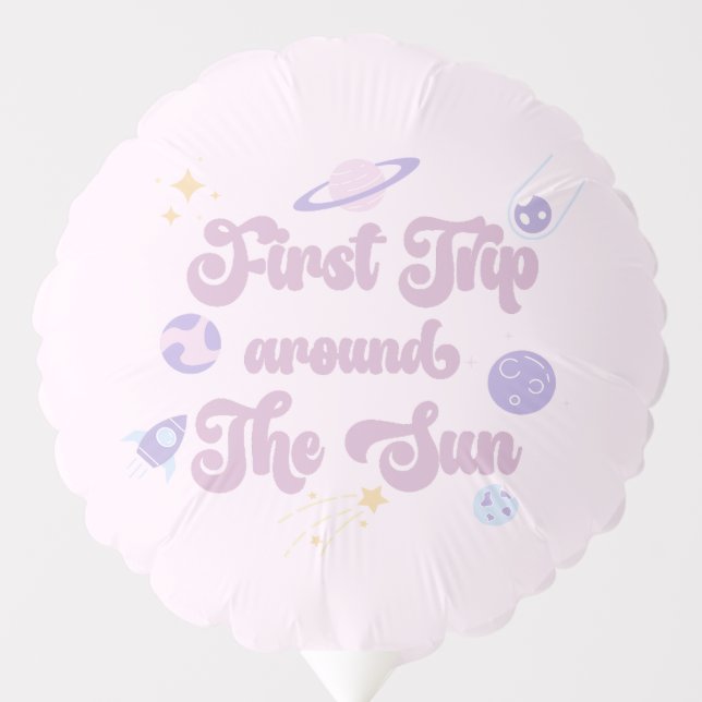 Pink First Trip Around The Sun Space 1st Birthday Balloon (Front)